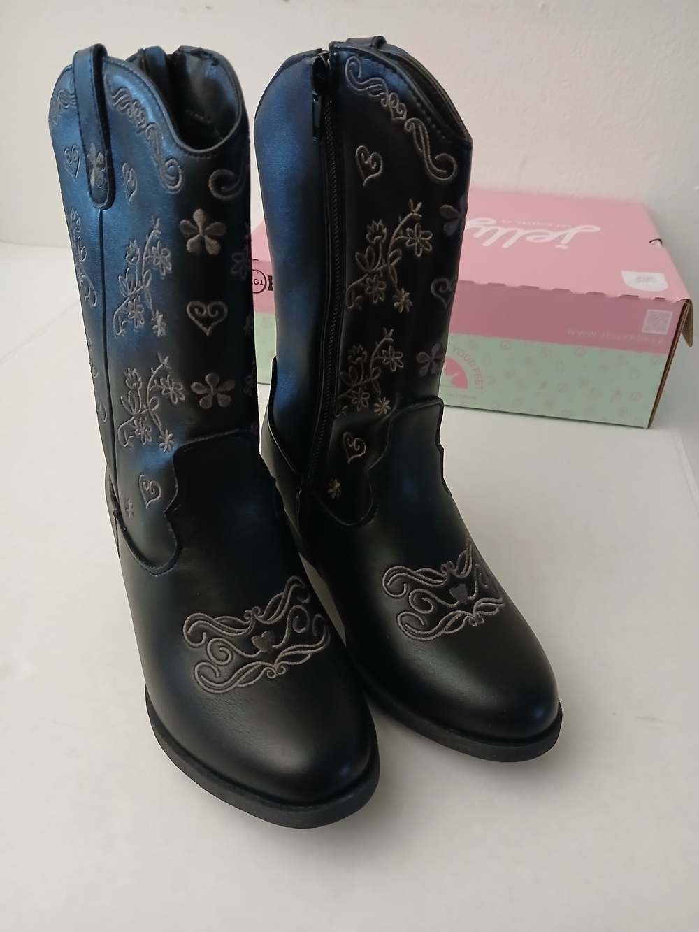 Jellypop Twirl Embroidered Western Boots Black Smooth  Girls Size  13 M New $34